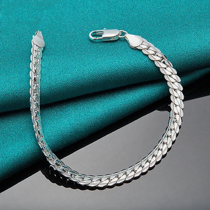 Fashion Hot 925 Silver Bracelet 6mm 18/19/20cm Flat Side Chain Lobster Clasp For Woman Man Wedding Engagement Jewelry