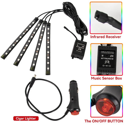 Neon Car Interior Ambient Foot Light with USB Wireless Remote Music App Control RGB 48 LED Atmosphere Decorative Lamp