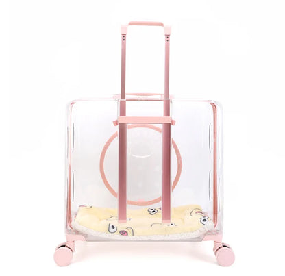 Pet Pull-Along Cart Cat Carrier, Large Capacity for Two Cats, Transparent Travel Trolley for Medium Dogs, Outdoor Pet Luggage