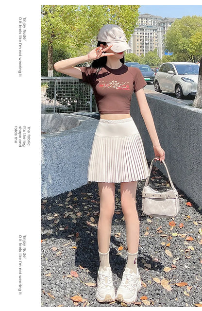 Korean Style Women Pleated A-line Skirts With Pants Mini Skirts Elastic Waist Casual High quality Summer A-line Skirts