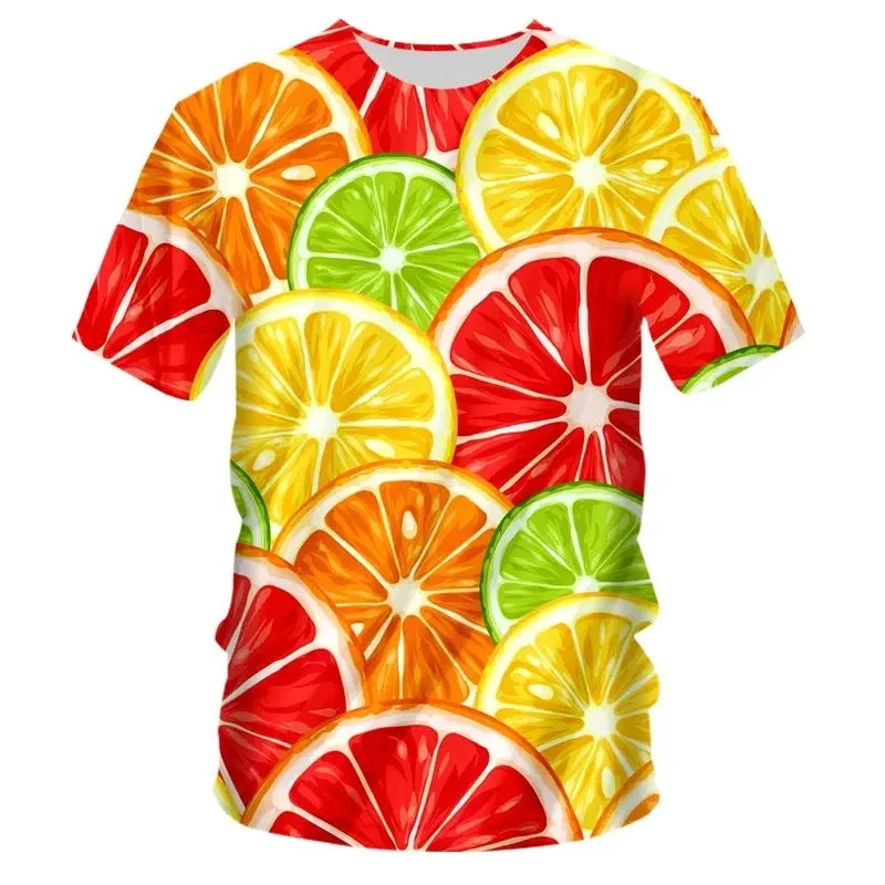 Fashionable New Fun Fresh Fruit Pattern Printed Men's T-shirt Summer Popular Harajuku Personalized Round Neck Comfortable Short