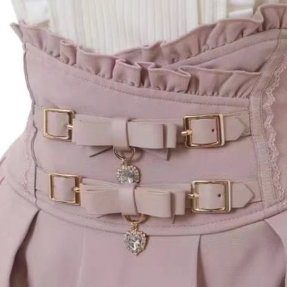 Japanese Sweet Lolita Style Mini Skirt Women Retro Elegant Lace Bandage Party Cake Skirts Female Gothic Y2k Metal Buckle Skirts
