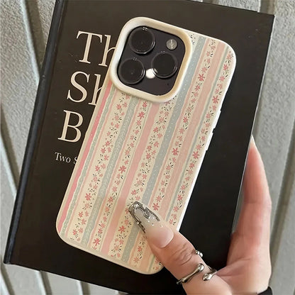 White Floral Blue & Pink Striped Minimalist Pattern Phone Case For Xiaomi Redmi Note 14 Pro Plus5G 13 12 11 10 15C 14C 13C Cover
