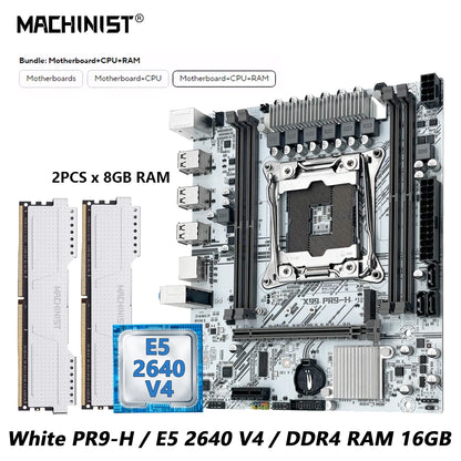 MACHINIST White X99 Motherboard Kit Set Optional Xeon E5 2640 V4 LGA 2011-3 CPU DDR4 2*8G=16GB RAM NVME/SATA M.2 PR9-H Combo