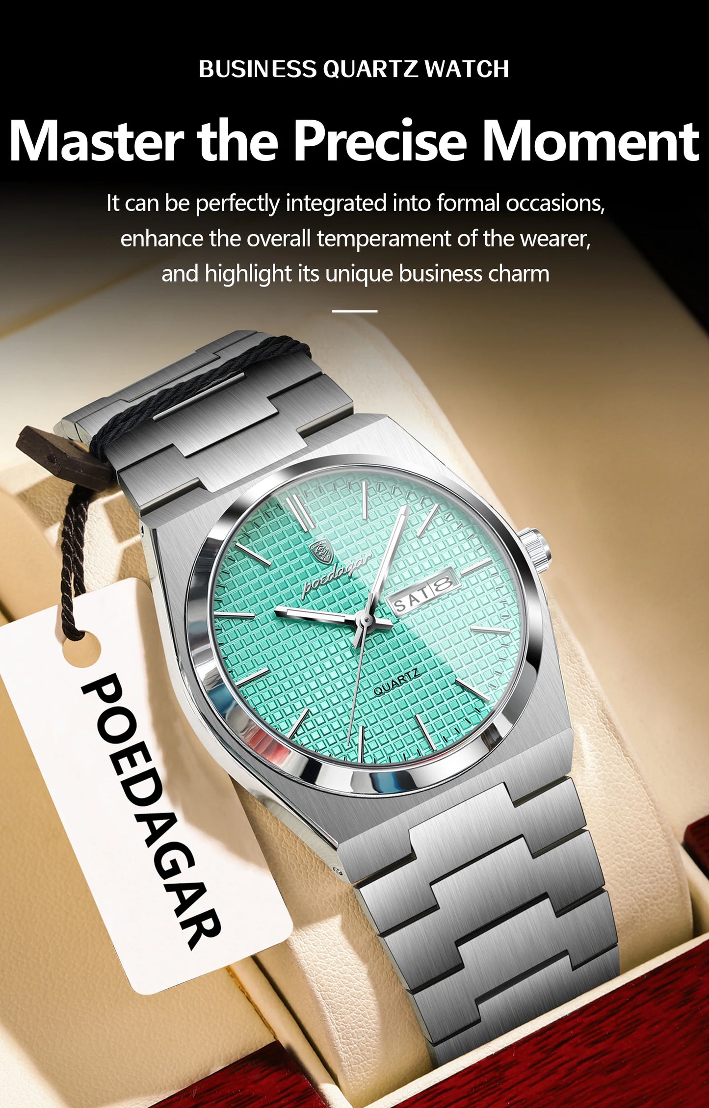 POEDAGAR Top Business Man Watch Luminous Waterproof Stainless Steel Men Wristwatch Date Week Quartz Fashion Casual Men's Watches