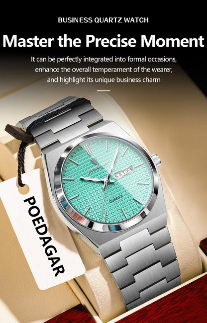 POEDAGAR Top Business Man Watch Luminous Waterproof Stainless Steel Men Wristwatch Date Week Quartz Fashion Casual Men's Watches