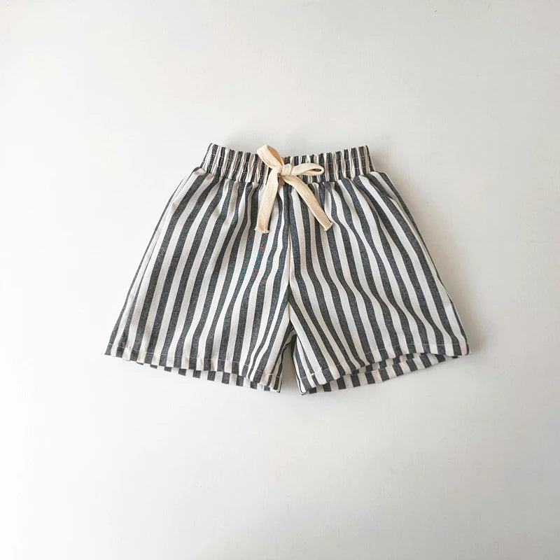 Children's Clothing Linen Cotton Shorts Summer Girls Boys Stripe Pants Kids Baby Casual Vintage Loose Short Pant Girl Clothes
