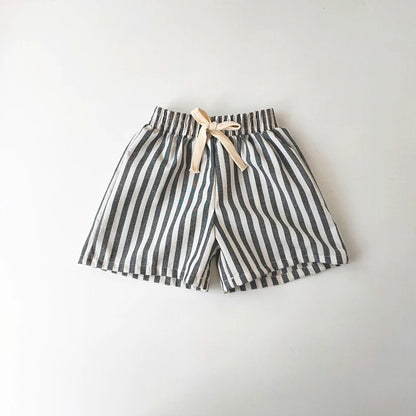 Children's Clothing Linen Cotton Shorts Summer Girls Boys Stripe Pants Kids Baby Casual Vintage Loose Short Pant Girl Clothes
