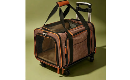 Rolling Mesh Pet Carrier Soft-sided Animal Carrier Breathable Mesh Windows Telescoping Handle for Convenient Transport
