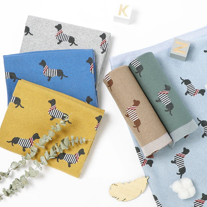 Baby Blanket Cotton Knit Super Soft Newborn Girl Boy Bed Plaid Crib Quilt Cute Dachshund Infant Stroller Covers Swaddle 100*80CM