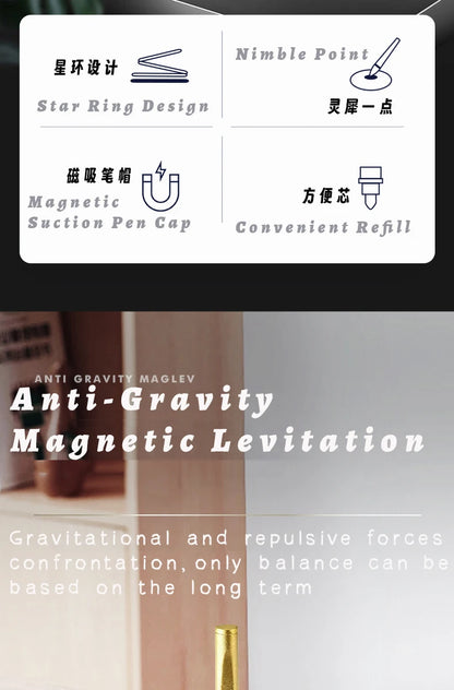 New Creative Aluminum Alloy Magnetic Levitation Self Supporting Signature Pen Business Office Swing Freely Not Fall Pen Gift Box
