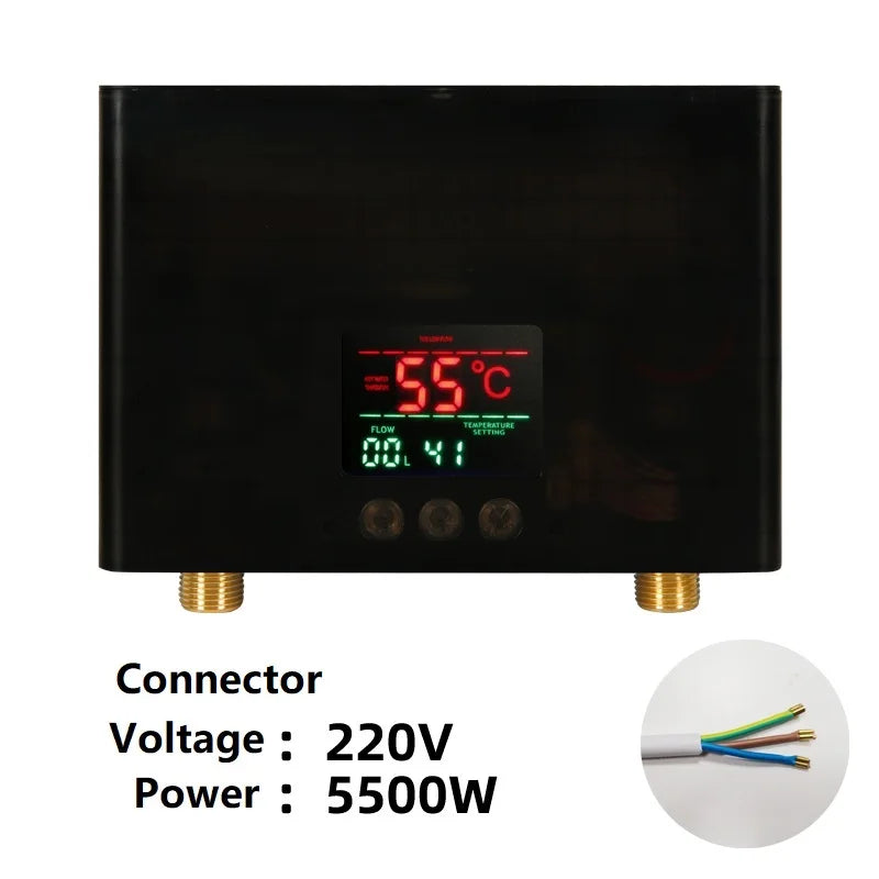 110V 220V Instant Water Heater Kitchen Bathroom Wall Mounted Electric Water Heater Hot Water Shower with LCD Temperature Display