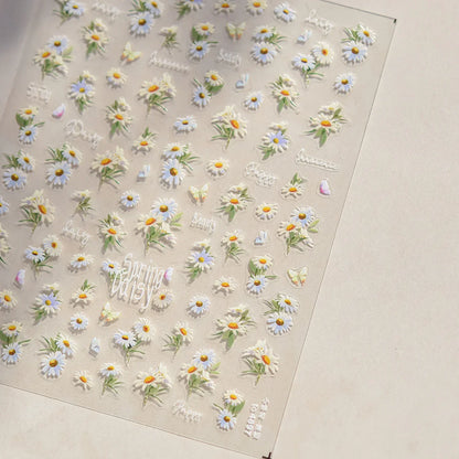 White Flower Petal Cherry Blossom Peach Blossom Falling Petal Floral Gradient 5D Self Adhesive Nail Art Sticker Manicure Decals