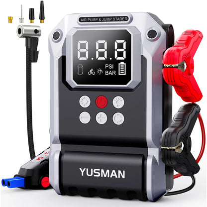 Car Battery Jump Starter with Air Compressor, 12V 1000A/1500A PEAK 26800mah Portable Car Jump Starter with 150 PSI Inflator (for ALL Petrol or 10L Diesel), Emergency LED Flashlight