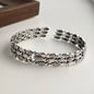 100% Solid 925 Sterling Silver Retro Bracelet for Women Men Vintage Handmade Flower Patern Bracelet Birthday Gift