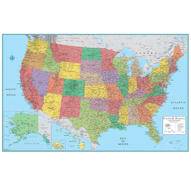 Canvas US American Administrative Map Unframed In English Prints Art Pictures Decoration Office Wall Decor Map School Supplies