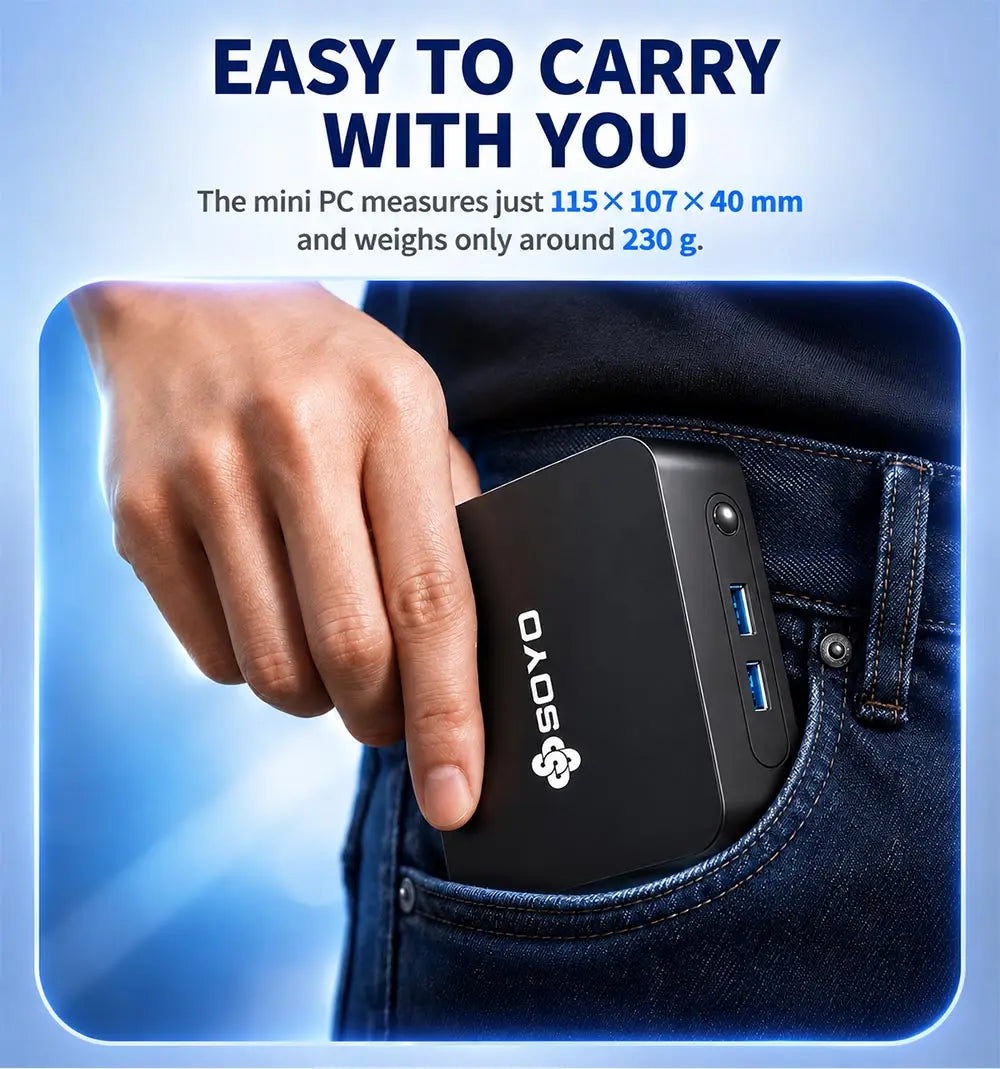 SOYO Mini PC Y5 PLUS Intel I7 4th Gen 4600U 8GB RAM 128GB ROM Windows 11 Pro WiFi BT4.2 Desktop Computer