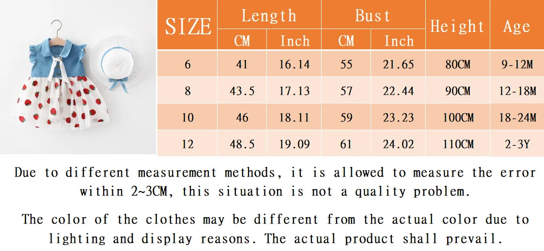 Red Strawberry Chiffon Baby Girl Dress Summer New Children'S Clothing+Hat (9 Months -3 Years Old)