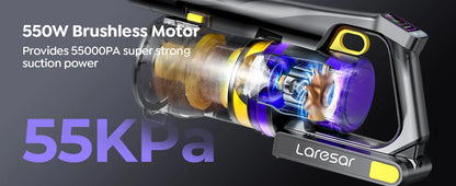 Laresar X11 Cordless Vacuum Cleaner 550W 55KPA Suction Power  Handheld Smart Home Dust Cup 60 Mins Runtime 3 Pcs Hepa Filte Set