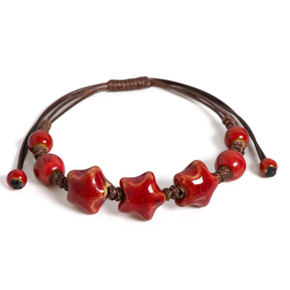 Handmade Glazed Ceramic Star Bracelet Adjustable Woven String Jewelry for Women Men Boho Style Gift S02-033