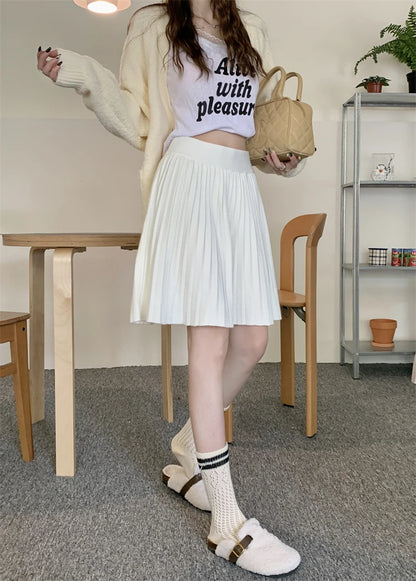 White Knitted Pleated Skirt Women Autumn Winter 2025 New High Waist Mini Skirt Lady's Fashion Korean Solid Women's Short Skirts