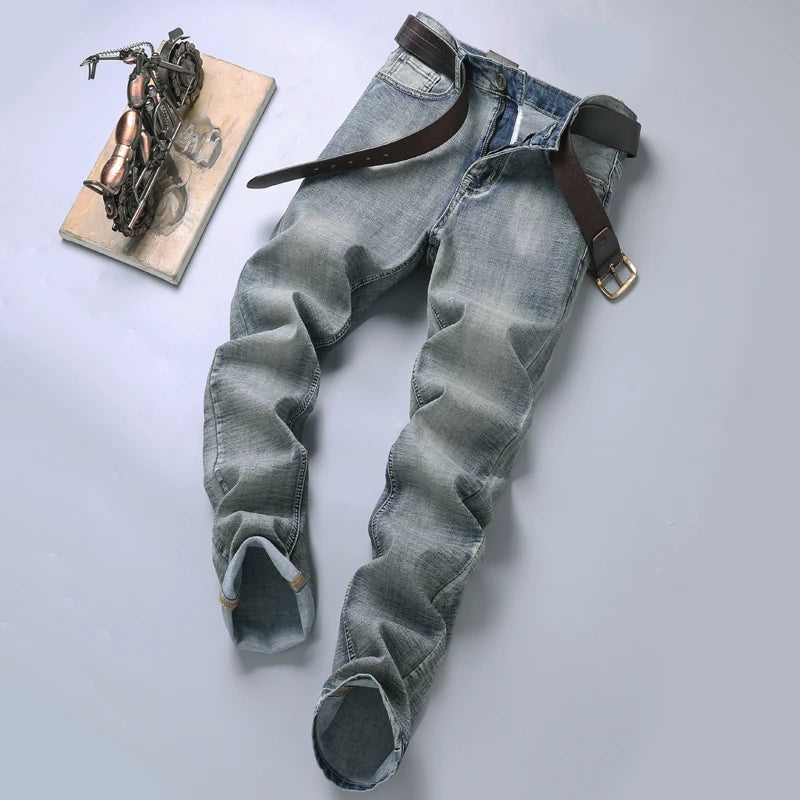 High-end Light Luxury Brand Jeans Men's Retro Slim Fit Straight Versatile Casual Gray Trousers Autumn and Winter Thick Jeans