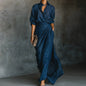 Solid Cardigan Top Maxi Skirts 2PCS Sets, Women Spring Autumn Turn-Down Collar Simple Outfit, Long Sleeve Fashion Ladies Suits