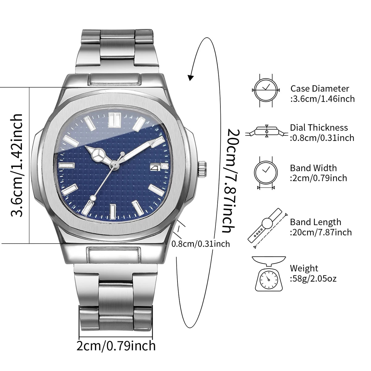 Luxury Square Men Business Watches Simple Calendar Quartz Watch for Mens Clock Reloj Hombre（Without Box）