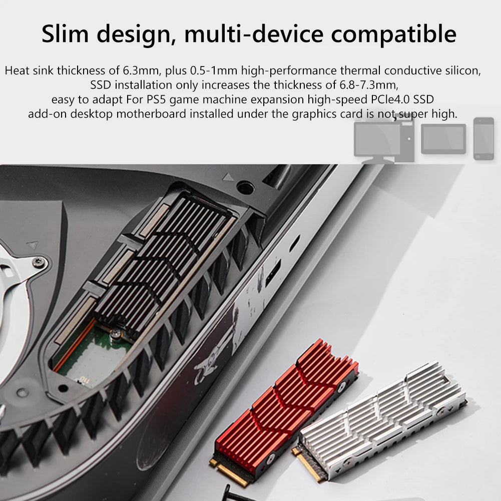M.2 SSD NVMe Heat Sink heatsink M2 2280 SSD Hard Disk Aluminum Heat Sink with Silicone Thermal Pad for PC / PS5 PCIE 2280 SSD
