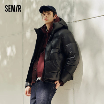 Semir Down Jacket Men Loose Hooded Puffer Three-Resistant Outerwear Heat-Generating Anti-Static 2026 New Winter Men's Wear