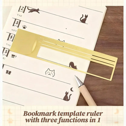 3in1Cat Lover Template Ruler Cute Cat Designs Bookmark & Double-Sided Ruler Perfect Gift for Diary Planner