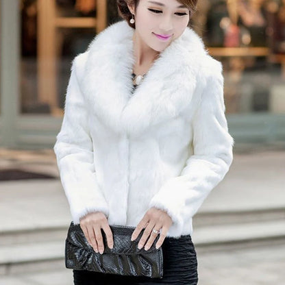100% Genuine Whole Skin Rabbit Fur Coat with luxury Real Natural Fox Fur Collar Jacket Full Pelt Rabbit Fur Overcoat HT89