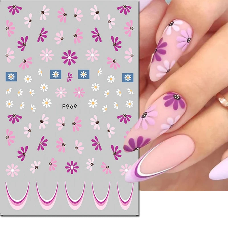 3d Nail Art Decals Elegant White RoyalBlue Roses Flowers Adhesive Sliders Nail Stickers Decoration For Nail Manicure