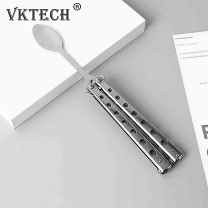 Butterfly Knife Folding Spoon Fork Balisong Training Spoon Fork Butterfly Knife Trainer Outdoor Camping Tableware Kitchen Tool