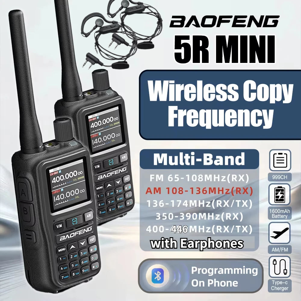 2PCS BAOFENG UV-5RMini Talkie-Walkie Multi-Band Programming Wireless Copy Frequency 5W 999CH AM FM Long Range Bidirectional Radio
