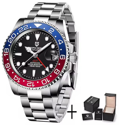PAGANI DESIGN 40MM Black Gray Dual Tone Automatic Mechanical GMT WATCH Sapphire Glass Stainle Steel Sports luminous Watches men