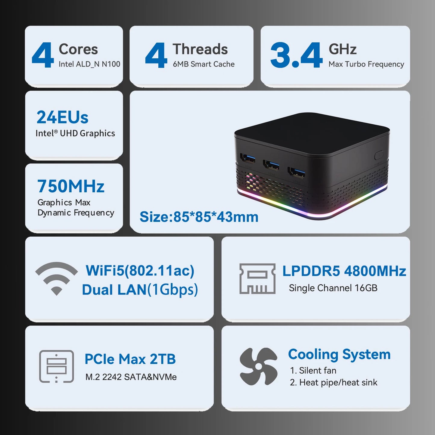 T9 PRO Intel Alder Lake-N100 Quad Core Mini PC Win 11 16G DDR5 1TB SSD Dual Gigabit Ports 4K Triple Output Desktop Convenient pc