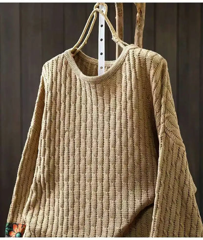 Winter Fall Fashion Vintage Sweater Women's O-neck Loose Casual Lazy-style Casual Pullover Tops Flower Print Patchwork Knitwear