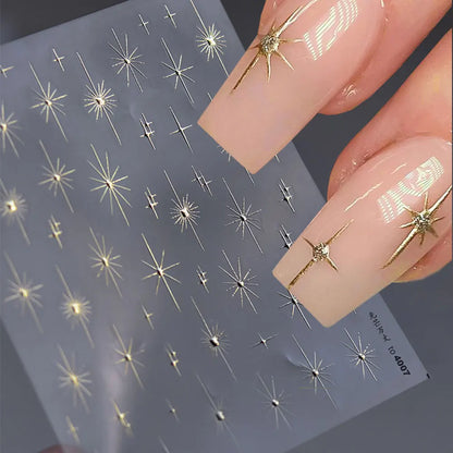 1pcs Sparkle 5D Embossed Star Nail Sticker Metallic Silver Starlight Nail Decals 8*10cm Adhesive Manicure Slider Supplies #Y2K
