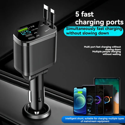 One-to-five vehicle mobile phone charger, supporting super-fast charging, with ambient light and starry sky light