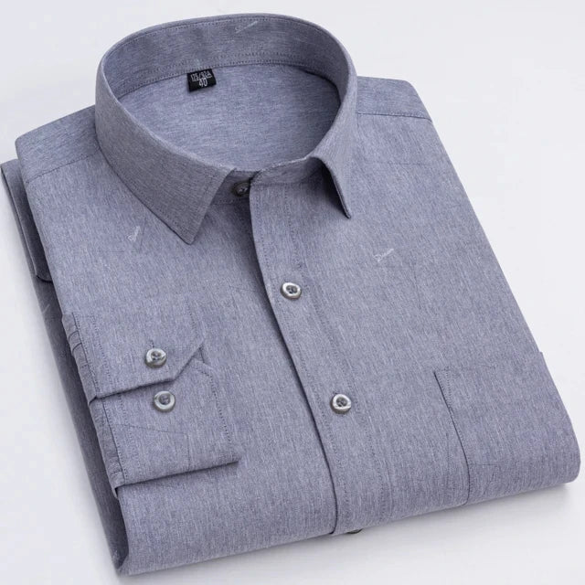 Men's Long Sleeve Shirt High-quality Fashion Casual Print Plaid Stripe Single Pocket Fit Business Formal Office Four Season Top