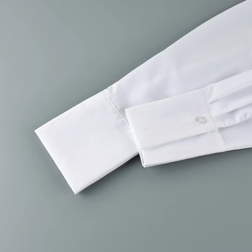 Linad Autumn Elegant White Puff Sleeve Shirt Office Lady Single-Breasted Woman Blouse 2025 Street Chic Turn Down Collar Tops
