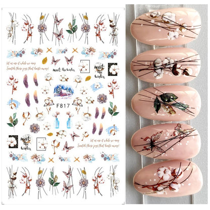 Black and White Love Flowers Line Art 3D Stickers Nail Decals Nail Art Accessories Butterfly Rose Nail Stickers Nail Sliders