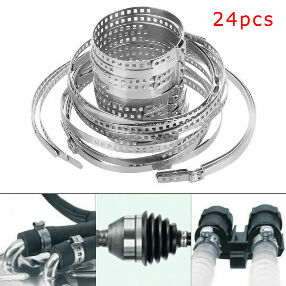 24pcs Car CV Boot Clamp Adjustable Stainless Steel Axle CV Joint Boot Clamp Kit Drive Shaft Axle Joint Clip 25-50mm 50-120mm