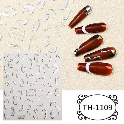 1PCS Marbled Nail Sticker 3D Abstract Lines Sticker Nail Art Supplies Nail Decals Y2K Laser Butterfly Ladies Nail Art Decoration