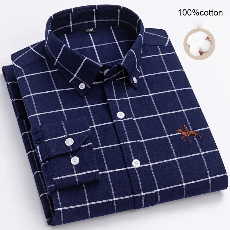 Large Size Full Men's Shirts 100% Pure Cotton Oxford Business Casual Shirt Soft Slim Fit Formal Plain Shirt Long Sleeve Clothes