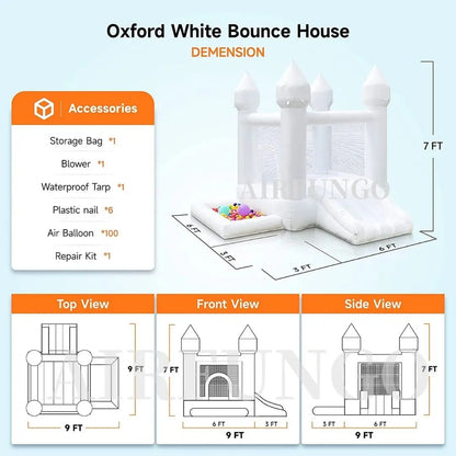 9x9x7ft Toddlers Party Inflatable White Bounce House With Slide And Ball Pit Customization Oxford Bouncy Castle Include Blower