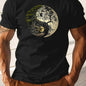 Men's Summer 100% Pure Cotton Casual Loose Sports T-Shirt Yin-Yang Tree Pattern Print round Neck Short-Sleeved Top