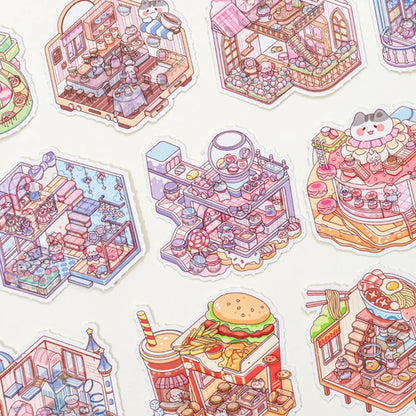 24pcs/bag zoo small class meow wow wonderland series scenery sticker book three-dimensional scene miniature sticker handbook DIY