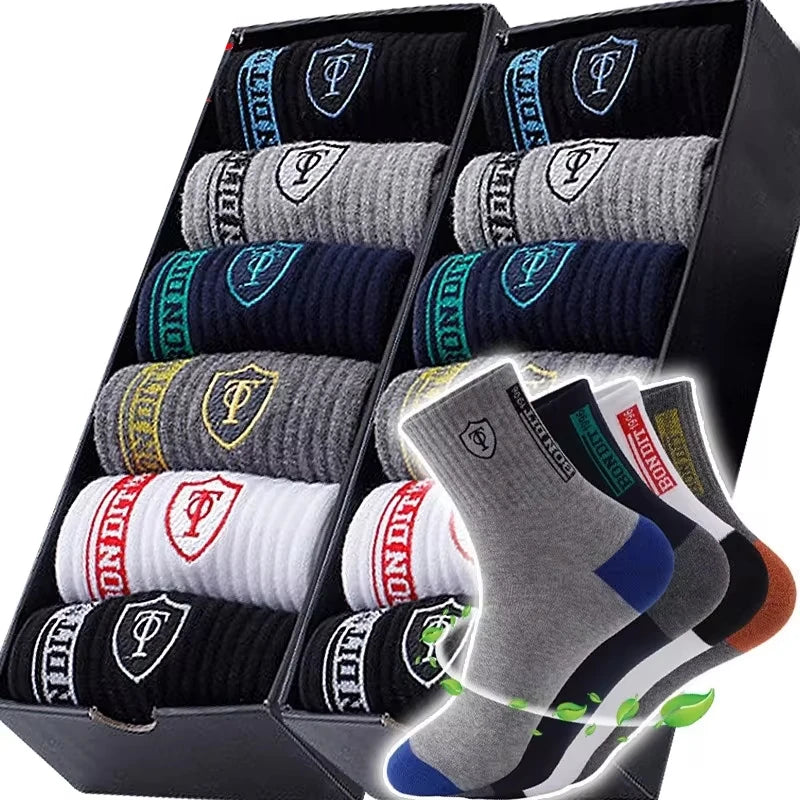 5/10 pairs Breathable Men's Basketball Crew Socks for Spring and Fall Sweat Absorption Deodorant Sports Stockings